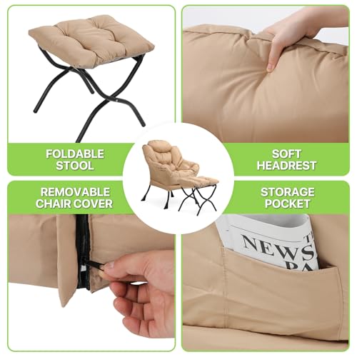 Sillón Lazy con Ottoman Plegable Beige miniatura 6