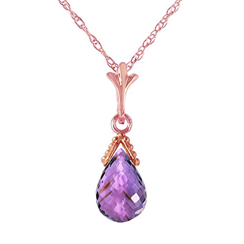 Galaxy Gold GG 14k 18" Solid Rose Gold Necklace with Flat Pear Shape 2.5 Carat Briolette Amethyst
