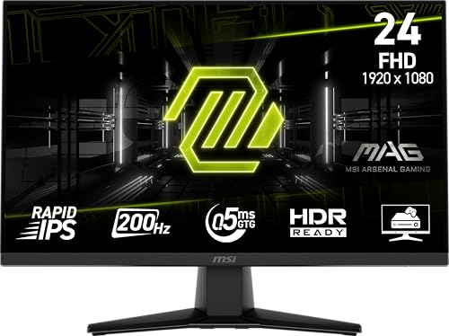 msi MAG 242F 24-inch 1920 x 1080 (FHD) Gaming Monitor, 200Hz, FreeSync Premium, HDMI, DisplayPort, VESA Mountable, Tilt, Height Adjustable, Speaker, 0.5ms, Black by msi - Used condition - US$94.04
