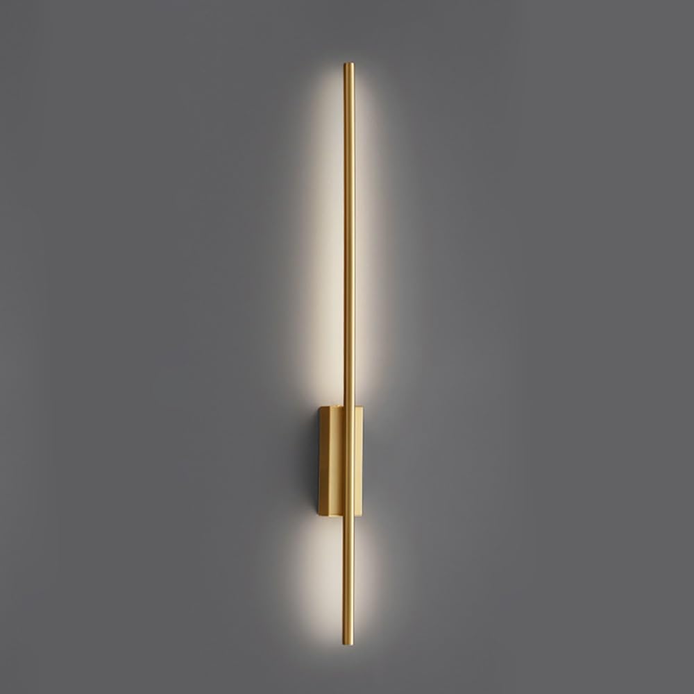 COSRUB Modern LED Wall Sconce, Long Tube Brass Wall Mounted Light Minimalist Slim Linear Dimmable Wall Lamps for Living Room Hallway Stairs Bedroom(Gold,80cm/31.49in)