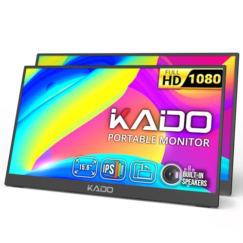 Image of Kado 2-Pack Portable Monitor 15.6-inch FHD 1080p Rotating Stand IPS Display | 45W Reverse Charging Ultra-Slim Laptop Monitor 1920x1080 with Built-in Speakers for PC, Mac, Phone, Xbox, PS5, USB-C & HDMI