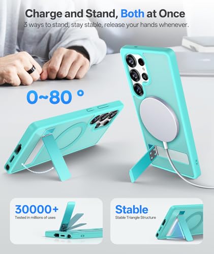 Image of Vihibii PC,Silicone for Samsung Galaxy S25 Ultra Magnetic Back Cover with Kickstand,Compatible with Magsafe & Rugged Shockproof Protective Back,Translucent Matte Phone Case for S25 Ultra 2025,Teal