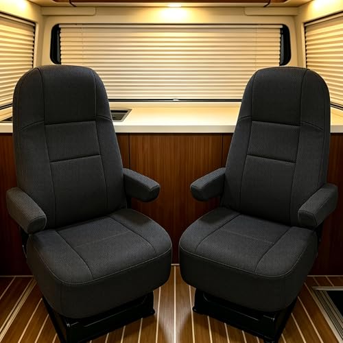 Fioqe 2Pcs RV Seat Covers for Captain Chair with Arm Rest Covers Comfort-Fit Stretchable Design for Class A Motorhomes Durable Side Storage Pockets & Easy Installation - Black