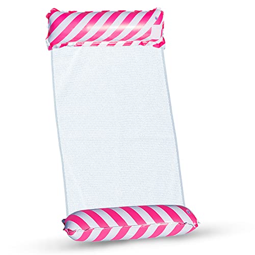 TUXUNQING Hamaca Flotante,Hamaca Piscina a Rayas,Hamaca de Agua,Hamaca de Piscina 4 en 1,Hamaca Inflable Flotante Plegable,Los Mejores Regalos de Verano para Adultos y Niños (Rosa) Cover