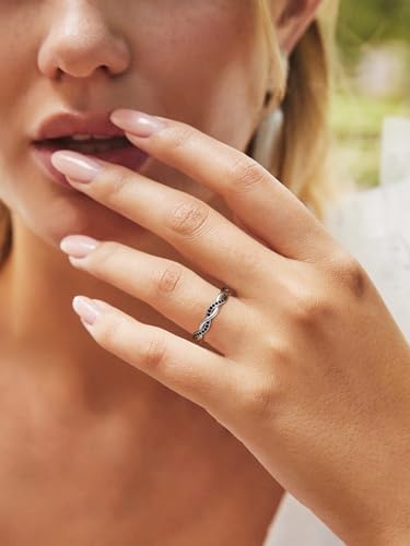 Silvora 925 Sterling Silver Ring Twisted Rope Wedding Band for Women with Cubic Zirconia Size 4-124