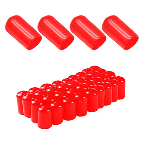 Image of Rubber Round End Cap Cover 0.14 Inch (3.5mm) Screw Thread Protectors PVC Flexible Tubing Pipe Protective Bolt Screw Thread Protector Safety Cover | for Pipe Post Tubing Rod Cover 50 Pcs (Red)