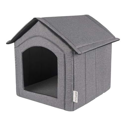 Petsona Caseta del Perro Perrera Plegable con Techo Desmontable Casa del Perro Cama Cueva del Gato Cama para Mascotas Tamaño M, Gris