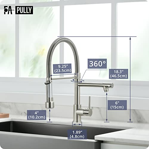 Fapully Pull Down Kitchen Faucet With Lock Sprayer,Single Handle Spring Stainless Steel Kitchen Sink Faucet Brushed Nickel #TOP6