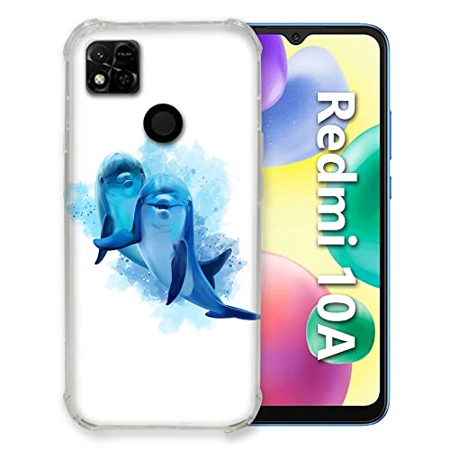 Carcasa para Xiaomi Redmi 10A con impresión duradera de delfines duo