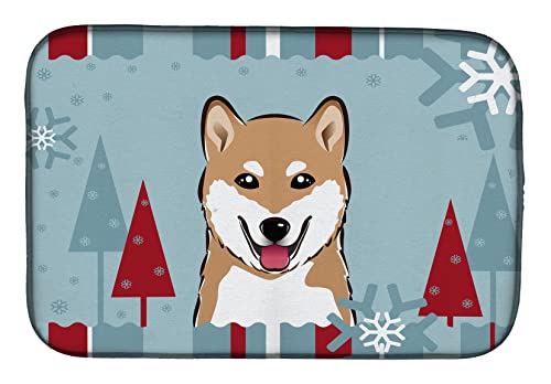Caroline's Treasures BB1721DDM Winter Holiday Shiba Inu Dish Drying Mat Absorbent Dish Drying Mat Pad for Kitchen Counter Dish Drainer Mat for Countertop, 14 x 21", Multicolor