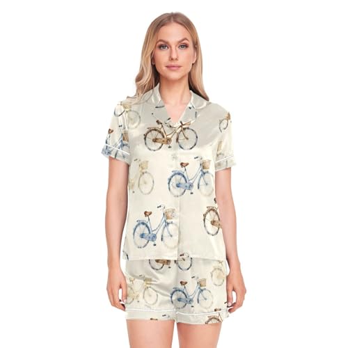 Ropa de dormir de satén suave pijama retro premium con botones mujer