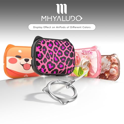 Image of for AirPods Pro 2 Case with Cleaning Kit, Cute Cat Ear Print Design & Cute Buckle for Girls, Phone Holder & Top Safe Lock Buckle Design for AirPods Pro 2nd /1st Gen case, Rose Leopard