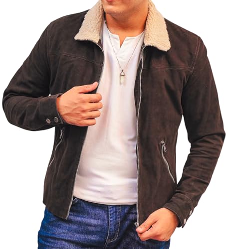 Hide & Seek Men’s Vintage Suede Leather Rugged Motorcycle Shirt Survival Iconic Fur Collar Season 5 Inspired Leather Jacket3