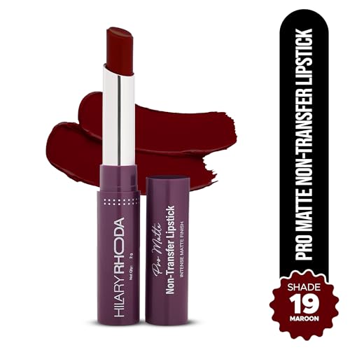 Image of Hilary Rhoda Pro Matte Non-Transfer Lipstick | Waterproof & Smudge-Proof | 12-Hour Long Stay | 24 Shades Available | Highly Pigmented Matte Finish Lipstick | 2g - (Maroon | Shade 19)