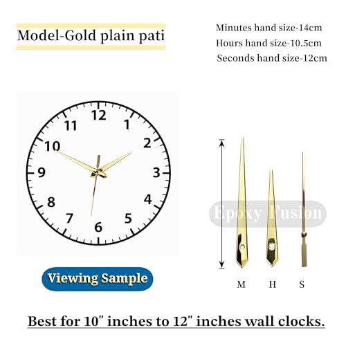 Image of 12mm Sweep Silent Movement Machine with Glossy Hands, Battery Operated Clock Movement and Needles, Quartz Wall Clock Machine with Hands (Gold Plain Pati)