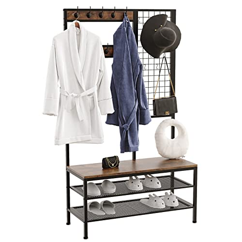 Dripex Garderobe mit Sitzbank, Garderobenständer, Kleiderständer mit 9...
