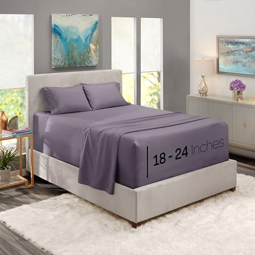 Image of Nestl Twin Size Sheet Set, 4 Piece Extra Deep Pocket (18-24 inches), Microfiber, Hotel Luxury, Soft, Breathable, Wrinkle-Free, Easy to Care, Grayish Purple