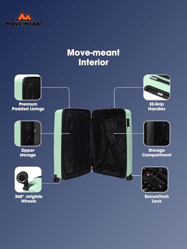 Image of Move-Meant Travel Crew Small Cabin 55Cm Suitcase 8 Wheels Number Lock Polycarbonate Hard HPS Green Trolley Bag for Men & Women|360 Spinner Wheeling System Luggage|Trolley Bags for Travel