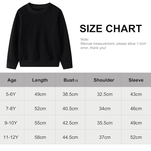 Boys & Girls Jumper, Unisex Solid Sweatshirt, School Uniform, Kids Sweater, Cotton Crewneck Pullover, Long Sleeve Tops, Sports Clothes, Children Outdoor Activewear, Plain Black Sweat Shirt 5-6 Years - Image 4