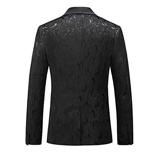 MOGU Men’s 3-Piece Slim Fit Suit Set Floral Tuxedo with Shawl Lapel One-Button Blazer Vest Elastic Waist Pants Party Outfit2