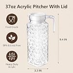 Peohud 2 Pack Acrylic Pitchers with Lid, 37oz Clear Plastic Juice Pitcher, Transparent Juice Jug Water Pitcher with Handle for Iced Tea, Sangria, Lemonade, Cold Beverages, BPA-Free and Shatter-Proof
