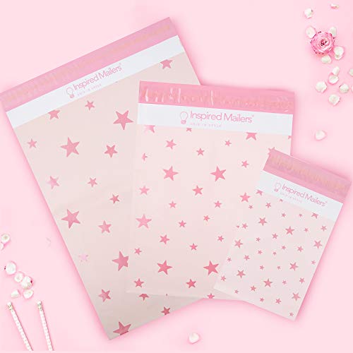 Image of Inspired Mailers - Poly Mailers Variety Pack of 30 (10 Each: 6x9, 10x13, 14.5x19 Sizes) - Rose Gold Stars Deluxe - Shipping Envelopes - Mailing Bags
