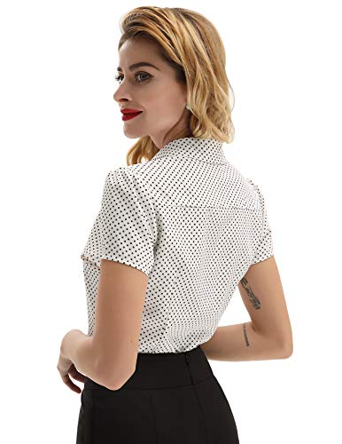 Women's Short Sleeve Shirt Top V Neck Slim Fit Button Down Shirt, Off-White, X-Large #TOP3