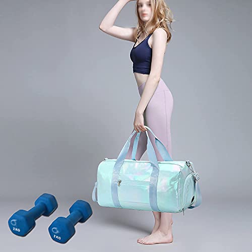 Gym Bag Sports Duffle Bag with Wet Pocket Weekender Overnight Bag with Waterproof Shoe Pouch and Air Hole for Women Girls Travel Foldable Bag