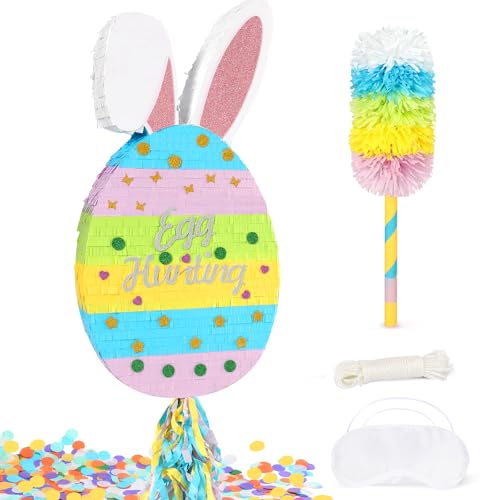 25' Easter Decorations Pinata Bunny Egg Pi&ntilde;ata with Blindfold, Bat and Filler, Funny...