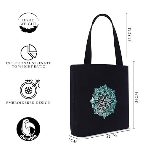 MASQ-by-Q-one-Handcrafted-Canvas-Embroidered-Large-Tote-Bags-for-Women-with-Zip-College-Bag-for-Girls-100-Organic-Cotton-Tote-Bag-for-Traveling-Daily-Use