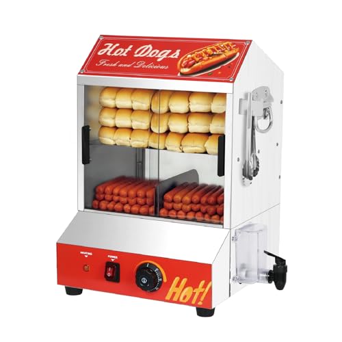 2-Tier Hot Dog Steamer Machine, 28.5QT Electric Hot Dog Steamer with Bun Warmer, Adjustable Temperature