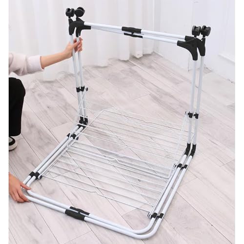 Image of Lukzer Premium 3-Tier Foldable Clothes Drying Rack with Wheels | Portable Laundry Stand for Indoor, Balcony, Apartment | Space-Saving Multi-Layer Cloth Hanger, Heavy-Duty 135x67 cm CH-467