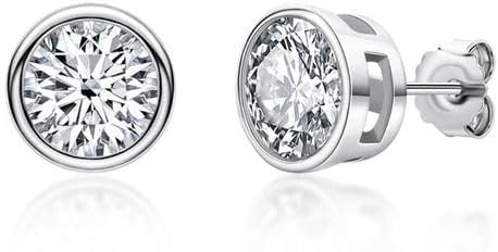 2.00 Ct Round Cut Diamond Bezel Set Women's Stud Earrings 14k White Gold Finish 925 Sterling Silver