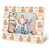UNCDLV Coquette Pink Bow Bear Picture Frame 5x7, Girly Pink Girl Nursery Photo Frame, Cute Bear Picture Photo Frames for Baby Girls Room Nursery Home Tabletop Desk Shelf Decor