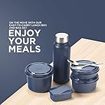 SOPL-OLIVEWARE Teso Pro Lunch Box with Cutlery, 3 Microwave Safe Inside Containers with BPA Free Lids(290ml, 450ml & 600ml), Plastic Pickle Box(130ml), Steel Water Bottle(750ml) - Blue - MSDeals