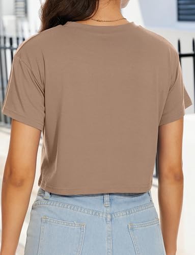Image of Womens Summer Crop Tops Short Sleeve Round Neck T-Shirts Loose Fit Casual Blouse 2026