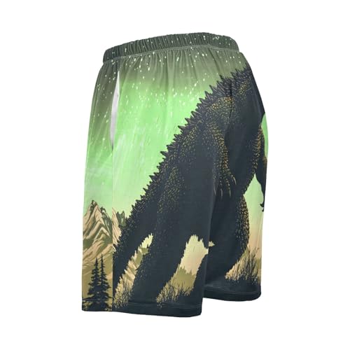 Mens Sleep Shorts Retro Monster Print, Elastic Pajama Short Pants with Pockets Drawstring S4