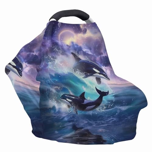 Image of Youngerbaby Killer Whale Galaxy Nursing Cover Breastfeeding Super Soft Multi Use for Baby Car Seat Covers Canopy Shopping Cart Cover Scarf Light Blanket Stroller Cover Baby Girl Necessities