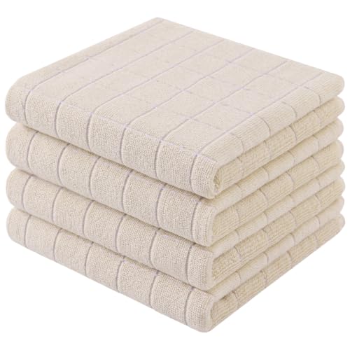 Mordimy Cotton Terry Checkered Kitchen Towels, 13"x 28", 6 Pack, Beige