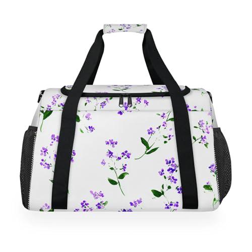 Flowers Purple Leaves Travel Duffel Bag Weekender Overnight Bags for Women Men Foldable Waterproof Tote Bag with Trolley Sleeve