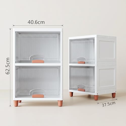 Image of VERAT 2 Tier Cupboard for Storage /Stackable Plastic Storage Cabinet /Foldable Wardrobe for Clothes /Multipurpose Storage Organizer /Closet for Bedroom /Living Room /Kitchen (Transparent & White)
