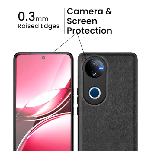 Image of Kapa Tux Leather Back Cover for Vivo T4R / V50 / V50E 5G | Slim Shockproof Camera Protection Bumper Case (Black)