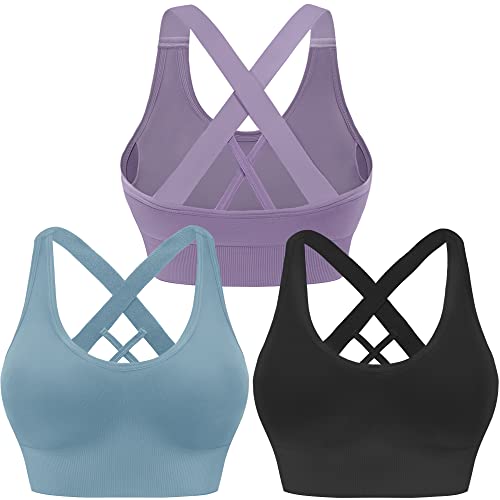 Image of Evercute Sports Bras for Women Padded Medium Support Criss Cross Strappy Bra Seamless High Impact Yoga Exercise Athletic Bras