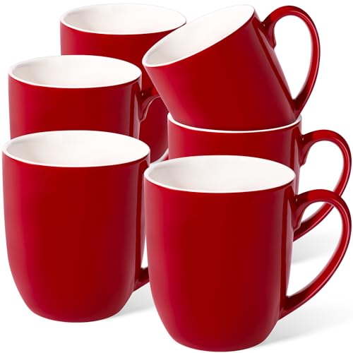 Urbanstrive 16 oz Large Coffee Mugs Set of 6 Ceramic Coffee Mug White Coffee Cups Tea Cups Idea Gift for Women Men House Warming Gifts New Home Office, 6 Pack (Red)