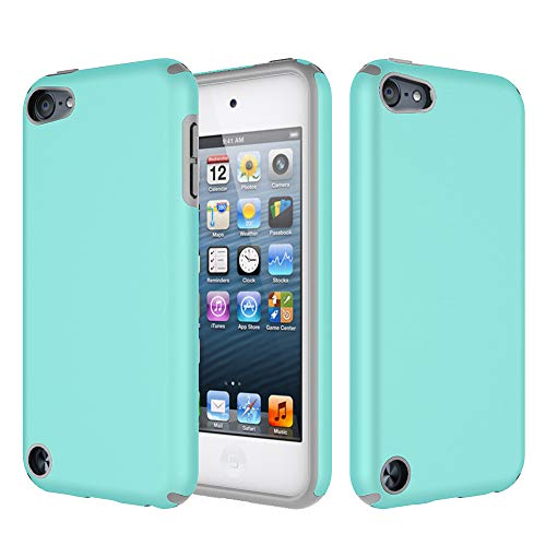 iPod Touch 7 Case, iPod Touch 6 Case, iPod Touch 5 Case, KZONO Heavy Duty High Impact Armor Case Cover 2in1 Soft Shell Protective Case for Apple iPod Touch 7th/6th/5th Generation -MintGreen+Silver