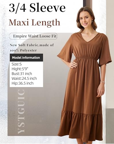 Image of Women's Summer Short Sleeve Maxi Floral Flowy Dresses with Pockets