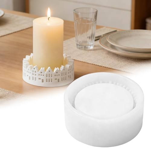 Gießformen Silikon Schale Häuserrand, für DIY-Projekte, 9 cm Durchmesser, 4 cm Höhe, Wiederverwendbare Formen für Kerzen, Gips, Epoxidharz & Beton, Perfekt für Handwerk, Dekorationen und Basteln