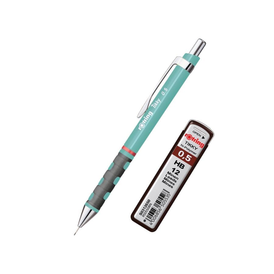 rOtring Tikky Pastel Mechanical Pencil 0.5mm – Sea Blue | Includes 12 HB Leads | Comfort Grip | Refillable | Fancy School & Office Supplies