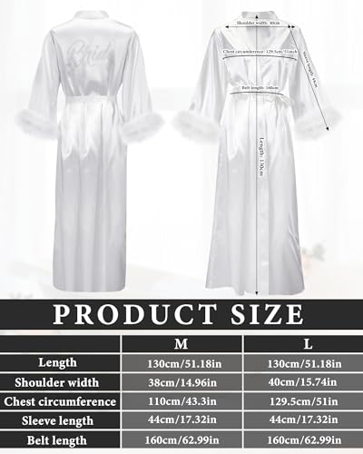 Bride Satin Feather Robe Women Silk Kimono Robe with Ostrich Feather Trim Bridal Sleepwear for Wedding Party2