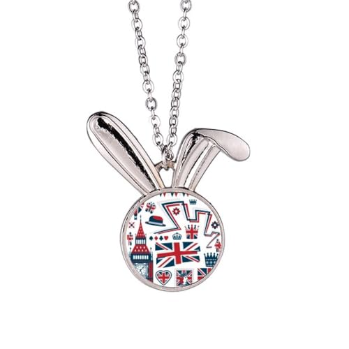 Collier pendentif Big Ben et lapin britannique en argent pour femme
